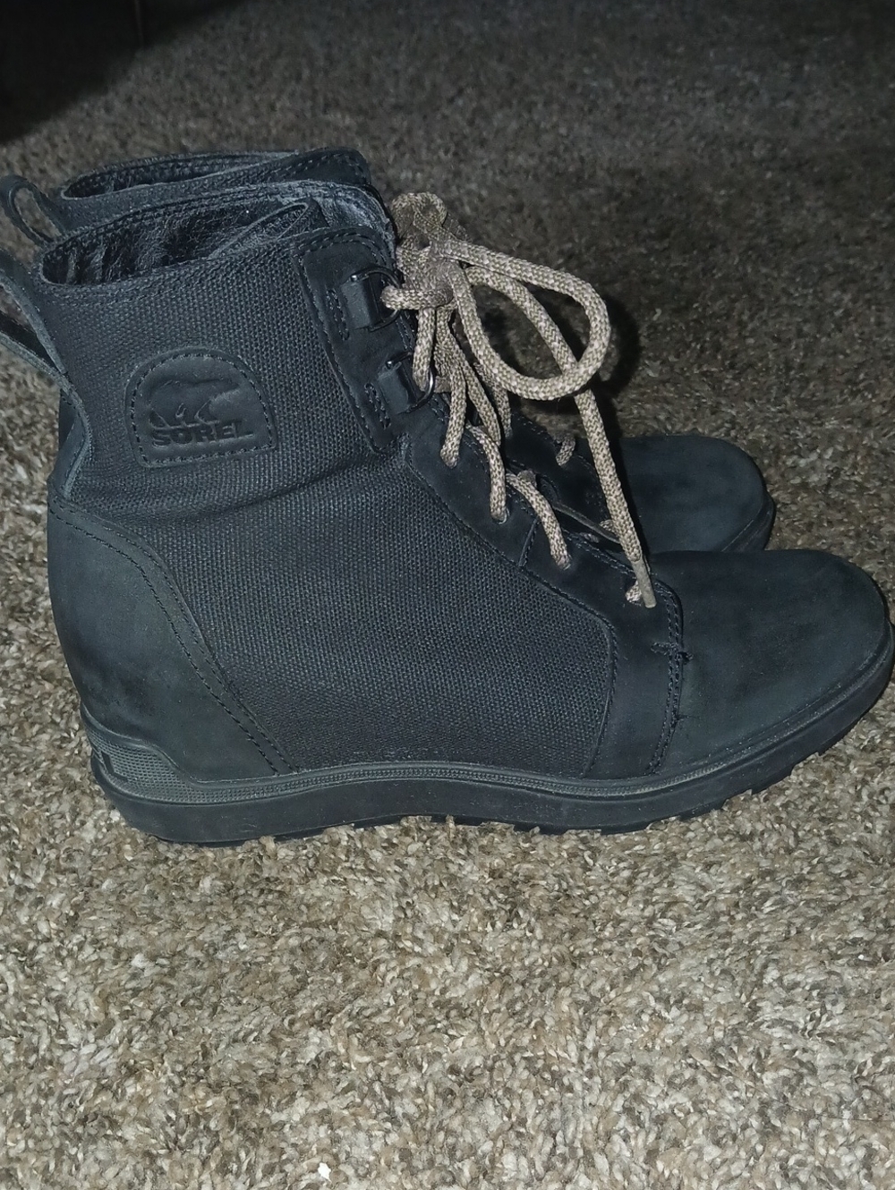 Womens Sorel Black Suede And Canvas Hidden Wedge Ankle Boots Sz: 7.5